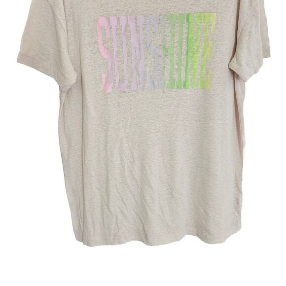 Aerie Burnout Linen Blend Graphic Tee Boyfriend T-Shirt Top Size M Cream - Picture 4 of 6